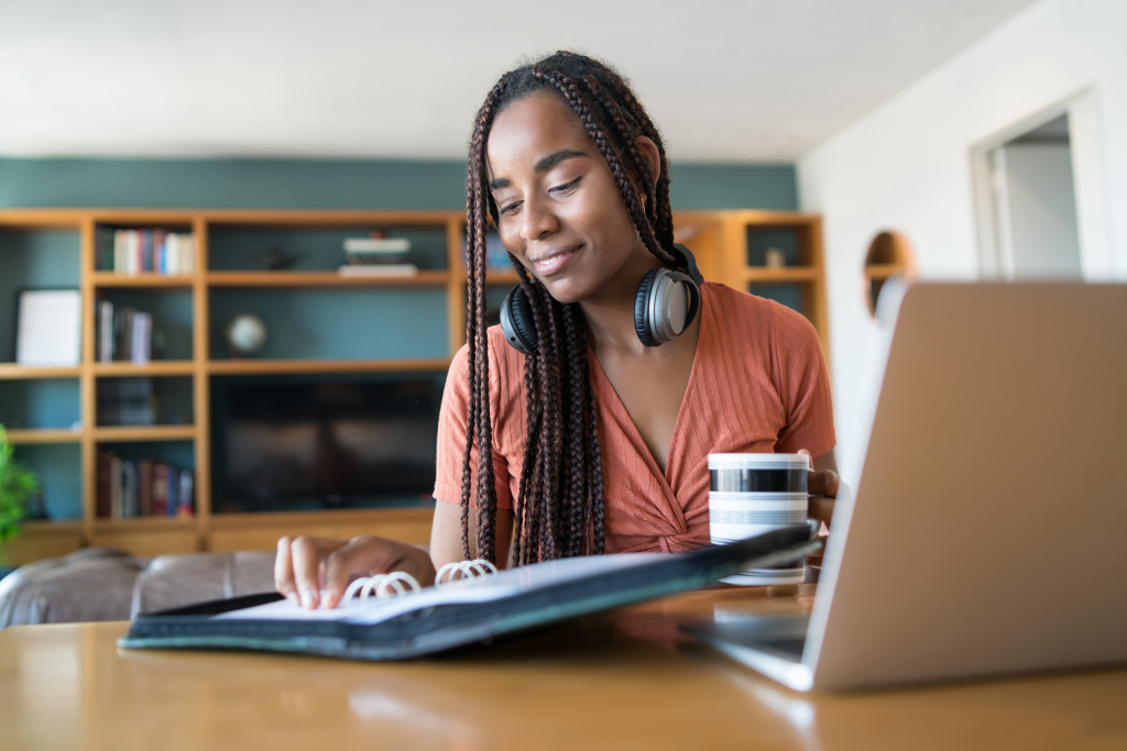 Business woman working from home.