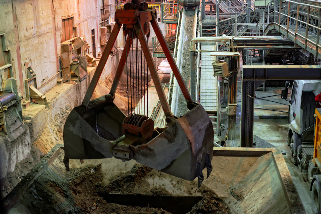 Industrial crane in a power plant closeup