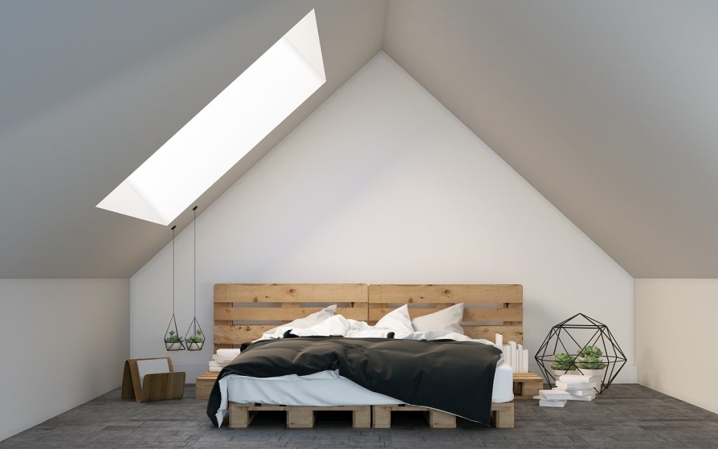 comfortable bed in the attic